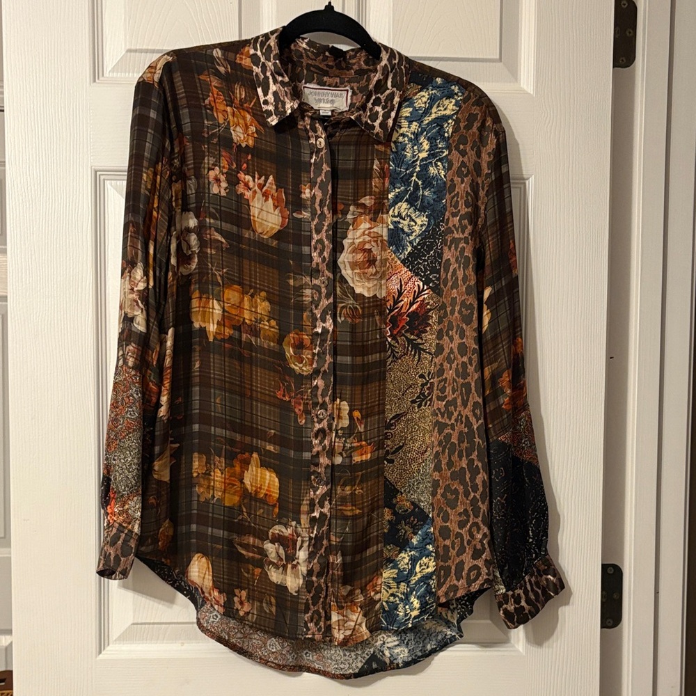 Johnny Was Brown and Black Patterned Shirt